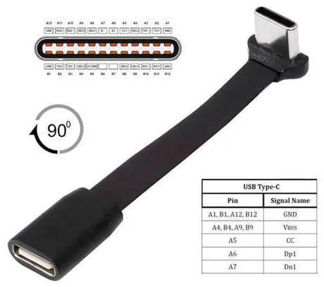 Alt view image 6 of 7 - Cable Ultra Slim Flat USB-C Type-C Male to Female Extension Power USB2.0 Data Cable 90 Degree Up Down Angled 65W Fast Charge for Laptop Tablet Phone