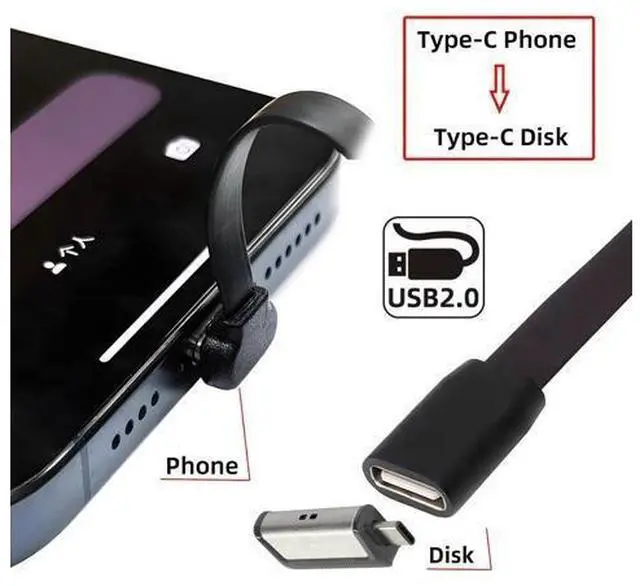 Alt view image 4 of 7 - Cable Ultra Slim Flat USB-C Type-C Male to Female Extension Power USB2.0 Data Cable 90 Degree Up Down Angled 65W Fast Charge for Laptop Tablet Phone