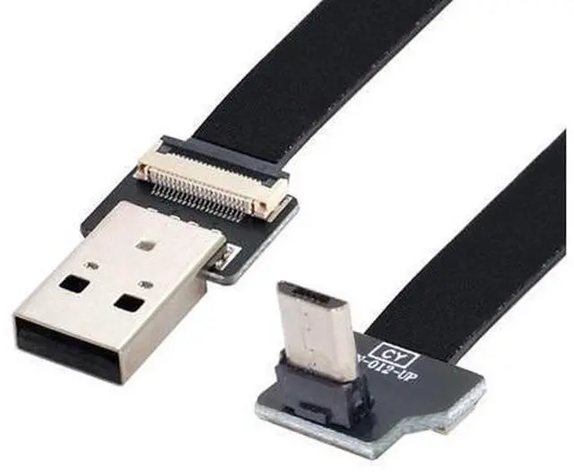 Main image of Micro USB Flat Cable USB 2.0 Male to Micro USB Male 90 Degree UP Angled Ribbon Flex Extension Cable Adapter 2.0M