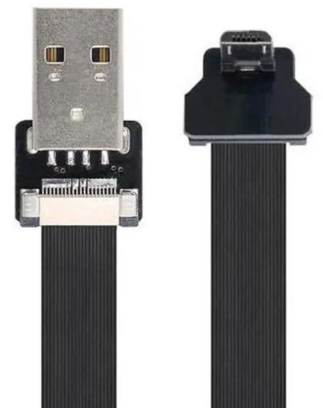 Alt view image 6 of 7 - Micro USB Flat Cable USB 2.0 Male to Micro USB Male 90 Degree UP Angled Ribbon Flex Extension Cable Adapter 2.0M