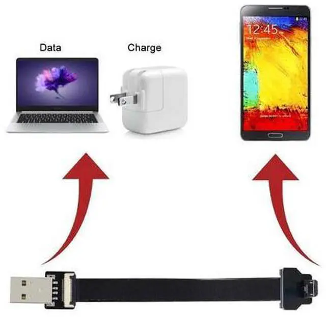 Alt view image 3 of 7 - Micro USB Flat Cable USB 2.0 Male to Micro USB Male 90 Degree UP Angled Ribbon Flex Extension Cable Adapter 2.0M