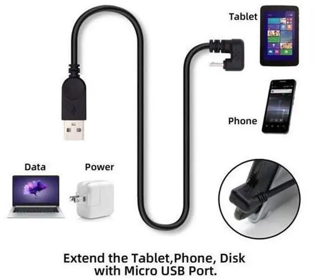 Alt view image 2 of 7 - USB to Micro USB Cable,USB 2.0 Male to Micro USB 5Pin Male 180 Degree U Shape Angled Charge Data Transfer Extension Cable 1.5M