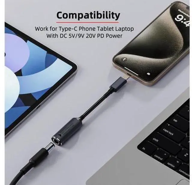 Alt view image 3 of 7 - Cable DC Jack 5.5X2.5mm Input to USB-C Type-C Power 140W Charge Cable for Laptop Phone PD9V 5V 20V