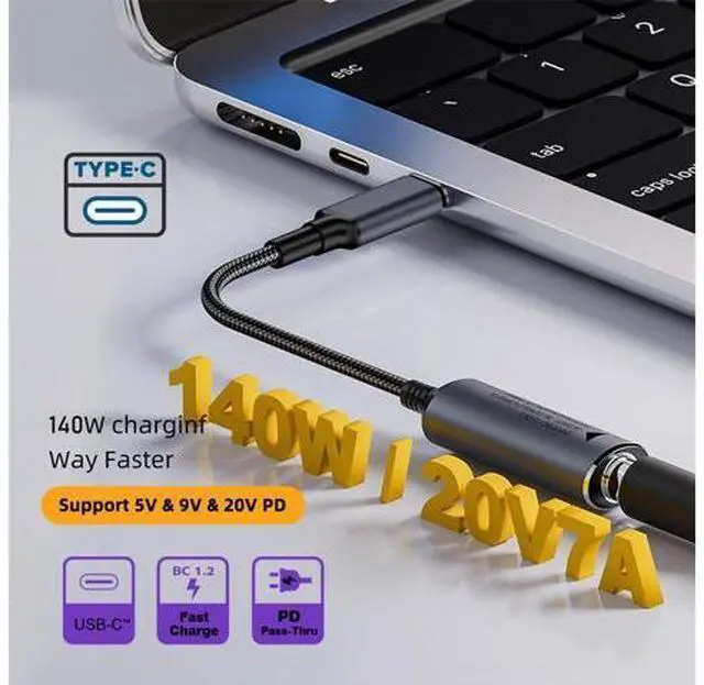 Alt view image 7 of 7 - Cable DC Jack 5.5X2.5mm Input to USB-C Type-C Power 140W Charge Cable for Laptop Phone PD9V 5V 20V