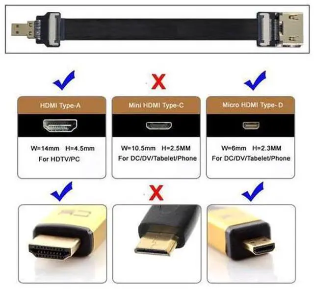 Alt view image 3 of 7 - CYFPV Micro HDMI to HDMI Female Extension FPC Flat Cable 1080P for FPV HDTV Multicopter Aerial Photography 0.5M