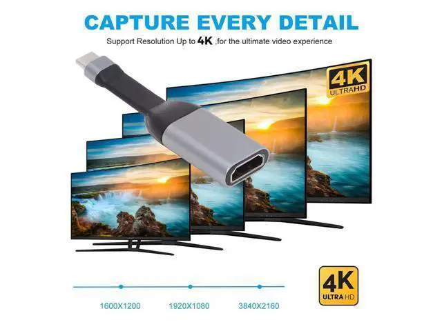 Alt view image 3 of 7 - Cable USB-C Type-C Source to HDMI 4K 60hz Sink HDTV Adapter Ultra Slim Flat Cable 1080p for Laptop Tablet Phone