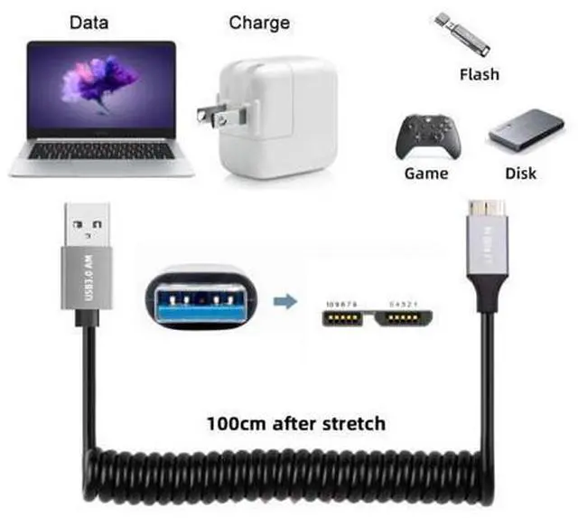 Alt view image 6 of 7 - USB 3.0 Coiled Cable,USB 3.0 Male to Micro USB 3.0 Male High Speed Data Transfer Charging Cable 3.28FT for Phone/Laptop/USB Flash Drive