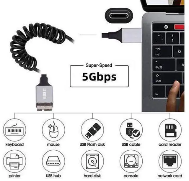 Alt view image 3 of 7 - USB 3.0 Coiled Cable,Micro USB 3.0 Male to USB C Male High Speed Data Transfer Charging Cable 3.28FT for Phone/Laptop/USB Flash Drive