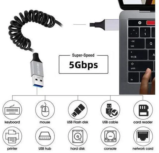 Alt view image 2 of 7 - USB 3.0 Coiled Cable,USB 3.0 Male to Male High Speed Data Transfer Charging Cable 3.28FT for Phone/Laptop/USB Flash Drive