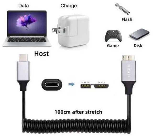 Alt view image 6 of 7 - USB 3.0 Coiled Cable,Micro USB 3.0 Male to USB C Male High Speed Data Transfer Charging Cable 3.28FT for Phone/Laptop/USB Flash Drive