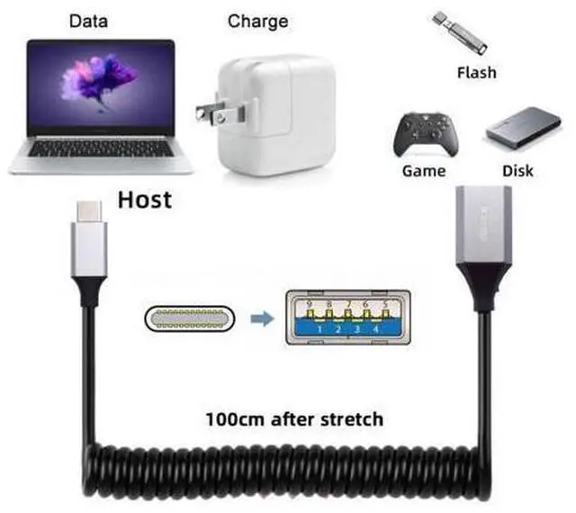 Alt view image 3 of 7 - USB 3.0 Coiled Cable,USB C Male to USB 3.0 Female High Speed Data Transfer Charging Cable 3.28FT for Phone/Laptop/USB Flash Drive