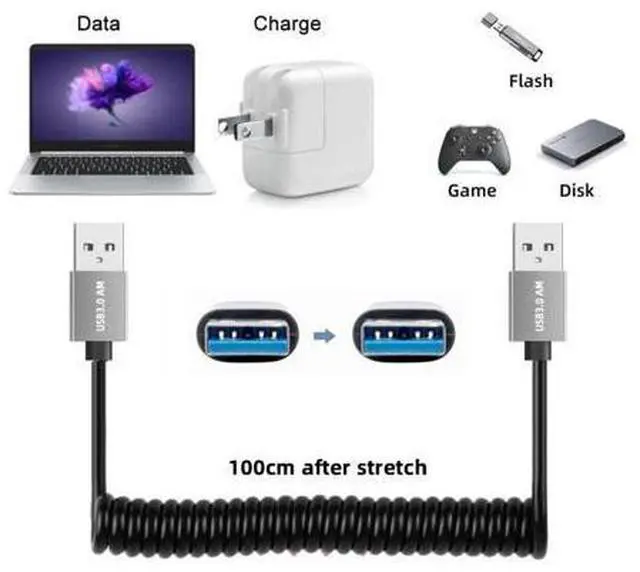 Alt view image 3 of 7 - USB 3.0 Coiled Cable,USB 3.0 Male to Male High Speed Data Transfer Charging Cable 3.28FT for Phone/Laptop/USB Flash Drive