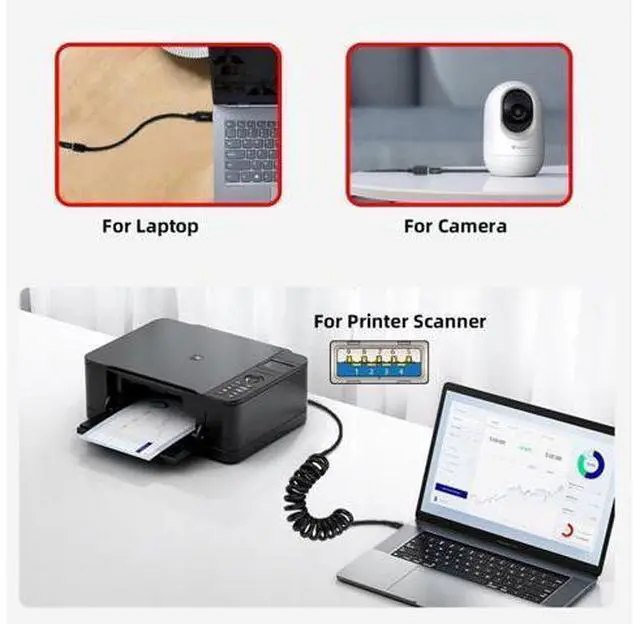Alt view image 5 of 7 - USB 3.0 Coiled Cable,USB 3.0 Male to Male High Speed Data Transfer Charging Cable 3.28FT for Phone/Laptop/USB Flash Drive