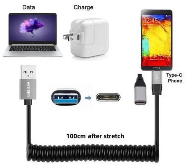 Alt view image 4 of 7 - USB 3.0 Coiled Cable,USB 3.0 Male to USB C Female High Speed Data Transfer Charging Cable 3.28FT for Phone/Laptop/USB Flash Drive
