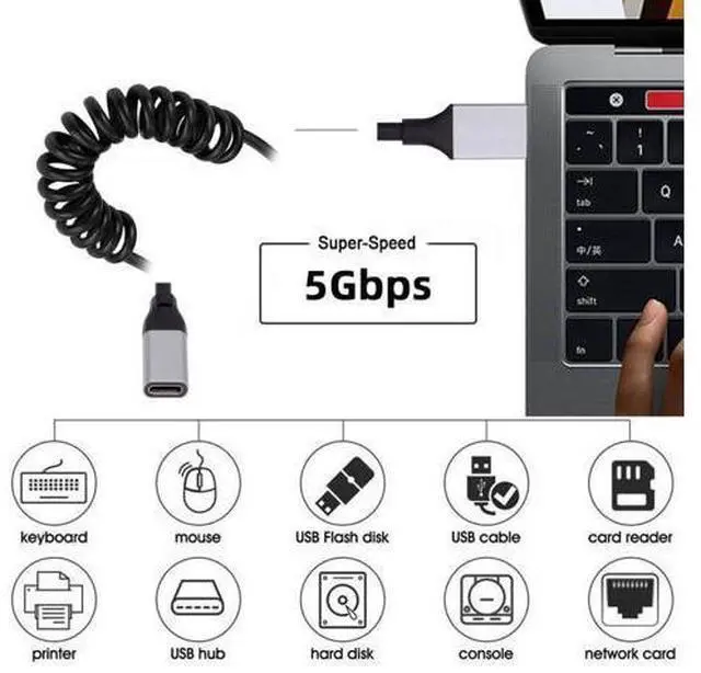 Alt view image 2 of 7 - USB 3.0 Coiled Cable,USB 3.0 Male to USB C Female High Speed Data Transfer Charging Cable 3.28FT for Phone/Laptop/USB Flash Drive