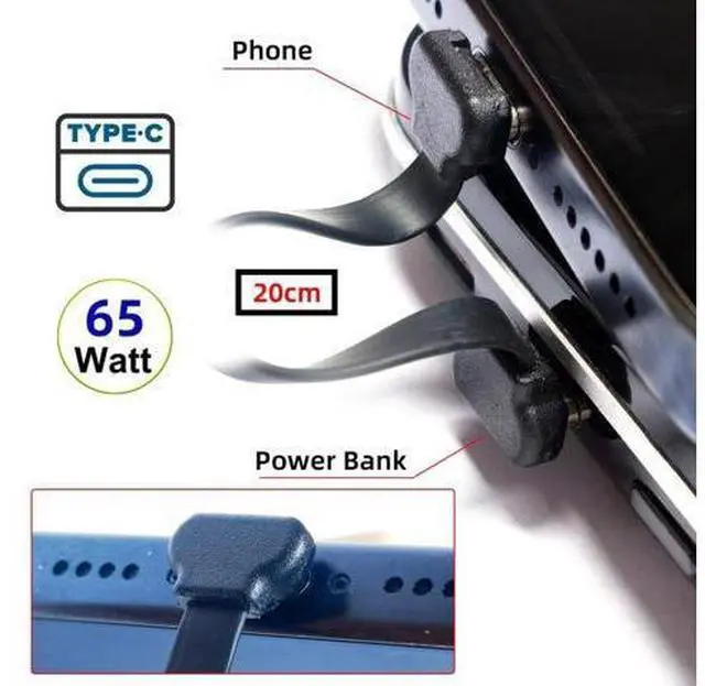 Alt view image 3 of 7 - USB C Short Flat Cable USB 2.0 Type C Dual 90 Degree Angled PD 65W Fast Charge Data Extension Cable 200MM