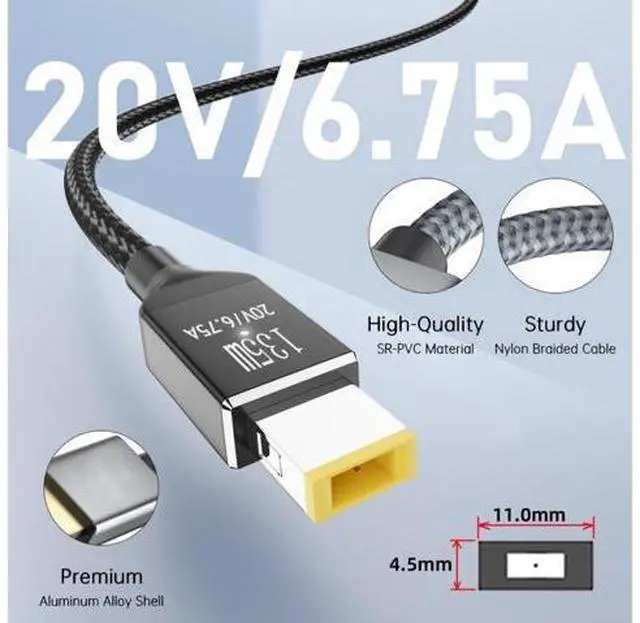 Alt view image 3 of 7 - USB C 135W Charge Cable Thinkpad X1 to USB C 20V 6.25A Power PD Charge Cable
