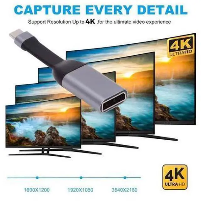 Alt view image 3 of 7 - Cable USB-C Type-C Source to Displayport 4K 60hz Sink HDTV Adapter Ultra Slim Flat Cable 1080p for Laptop Tablet Phone