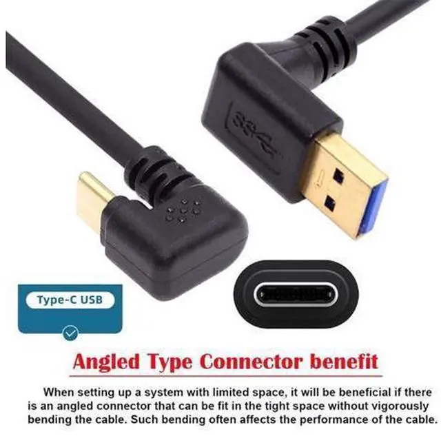 Alt view image 7 of 7 - Down Angled USB3.0 Type-A to Type C USB-C Male to Male Power Data Cable 5Gbps USB-C Opposite U Shape Back Angled