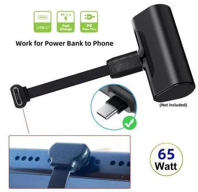 Alt view image 3 of 7 - Cable Ultra Slim Flat USB-C Type-C Male to Female Extension Power USB2.0 Data Cable 90 Degree Up Down Angled 65W Fast Charge for Laptop Tablet Phone