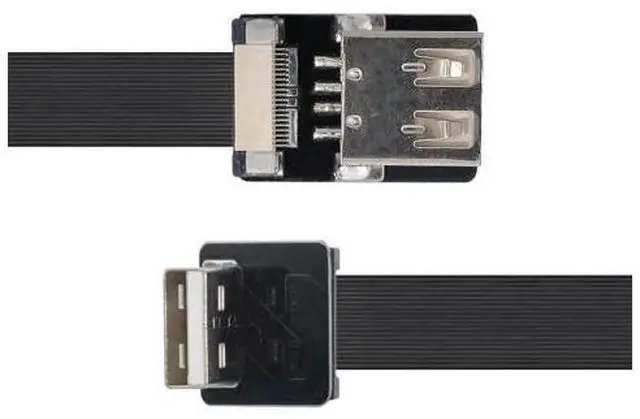 Alt view image 7 of 7 - USB 2.0 Flat Cable USB 2.0 Male to Female 90 Degree Down Angled Data Transfer Charging Ribbon Flex Extension Cable Adapter 0.5M