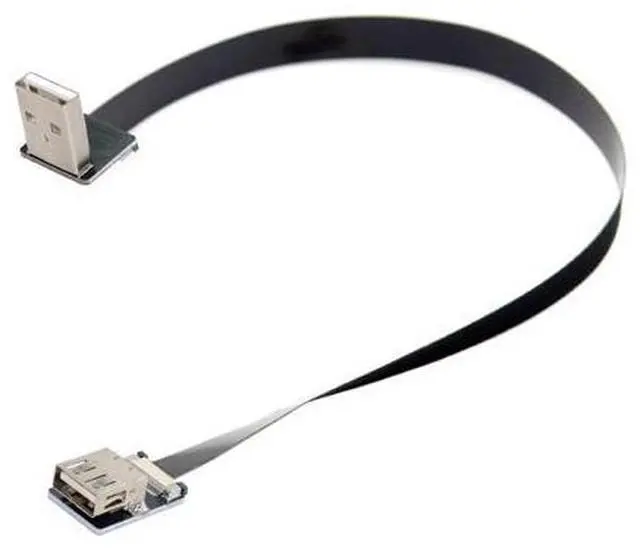 Alt view image 4 of 6 - USB 2.0 Flat Cable USB 2.0 Male to Female 90 Degree Down Angled Data Transfer Charging Ribbon Flex Extension Cable Adapter 2.0M