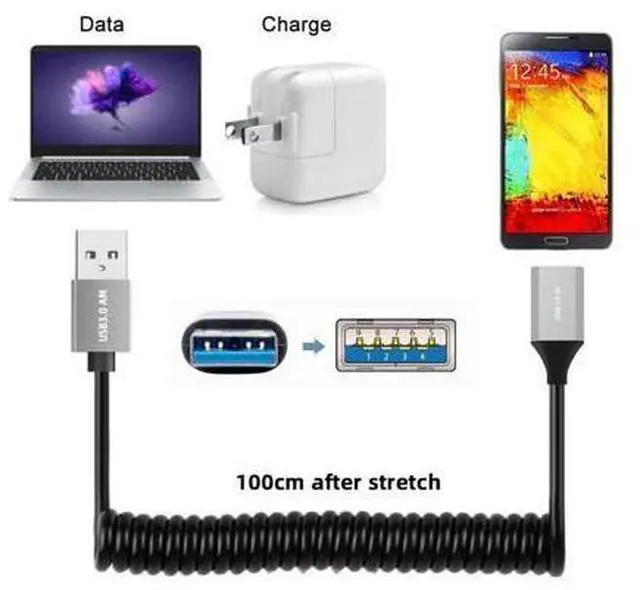 Alt view image 3 of 7 - USB 3.0 Coiled Cable,USB 3.0 Male to Female High Speed Data Transfer Charging Cable 3.28FT for Phone/Laptop/USB Flash Drive