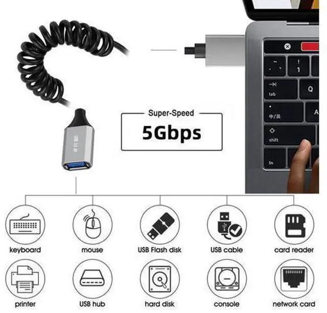 Alt view image 2 of 7 - USB 3.0 Coiled Cable,USB 3.0 Male to Female High Speed Data Transfer Charging Cable 3.28FT for Phone/Laptop/USB Flash Drive