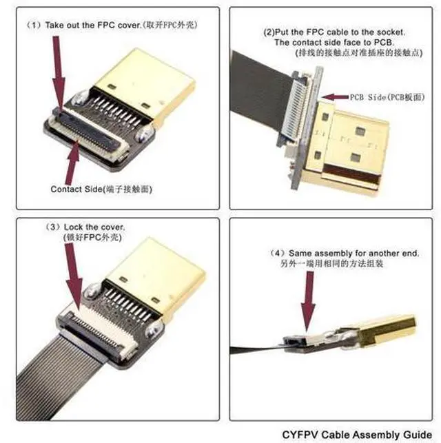 Alt view image 2 of 7 - CYFPV HDMI Male to Female FPC Flat Extension Cable for Camera HDTV Multicopter Aerial Photography 90 Degree UP Angled 0.5M