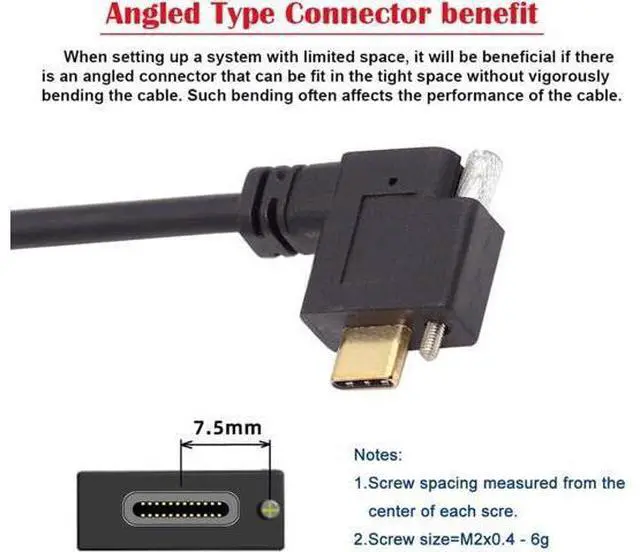 Alt view image 2 of 7 - USB-C USB 3.1 Type C Right Angled Male to Female Extension Data Screw Locking Cable for for Realsense Camera VR Quest Link