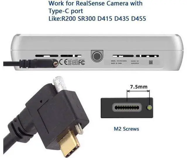 Alt view image 3 of 7 - USB-C USB 3.1 Type C Right Angled Male to Female Extension Data Screw Locking Cable for for Realsense Camera VR Quest Link