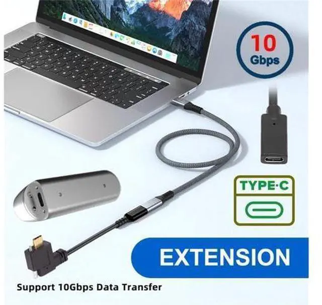 Alt view image 5 of 7 - USB-C USB 3.1 Type C Right Angled Male to Female Extension Data Screw Locking Cable for for Realsense Camera VR Quest Link