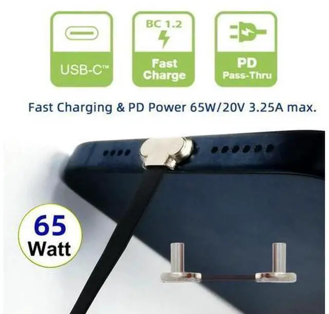 Alt view image 2 of 7 - 0.78Inch USB C Short Flat Cable, USB 2.0 Type C Dual 90 Degree Angled PD 65W Fast Charge Data Extension Cable for Power Bank