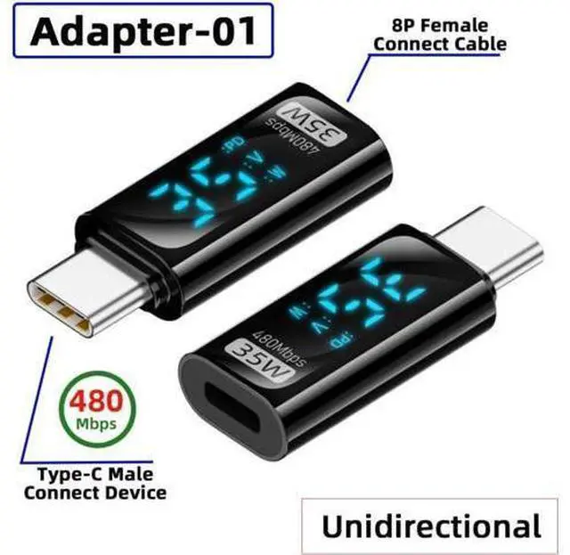 Alt view image 7 of 7 - 3 Pack USB C Digital Display Adapter, USB C to USB 3.0/USB C/8 Pin PD 35W/36W/140W Data Transfer Fast Charging Power Meter Tester Converter Adapter