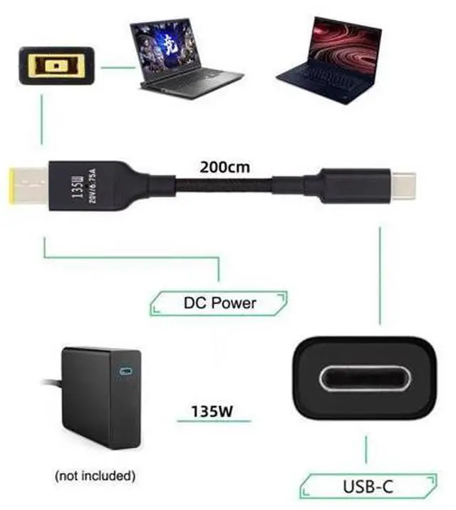 Alt view image 5 of 7 - USB C 135W Charge Cable Thinkpad X1 to USB C 20V 6.25A Power PD Charge Cable