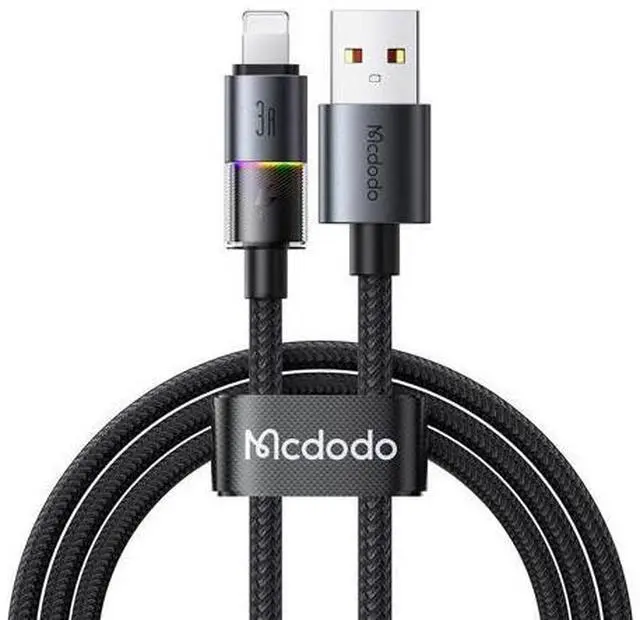 Main image of mcdodo USB-A to Lightning Charging Cable with 7 Colorful Lights, 4ft Length Nylon Braided USB Lightning 3A Fast Charger Cable Cord Fit for iPhone 14 13 12 11/Pro/ProMax/Plus, iPad, AirPods, iTouch