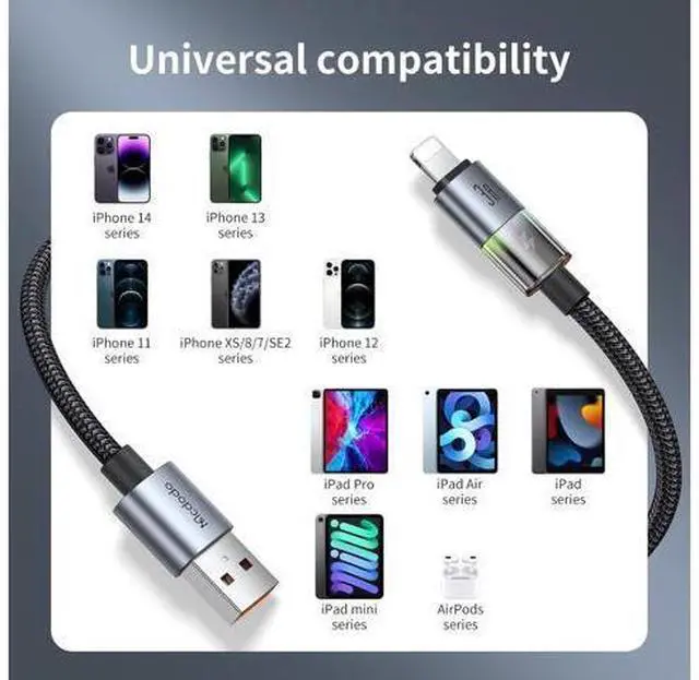 Alt view image 7 of 7 - mcdodo USB-A to Lightning Charging Cable with 7 Colorful Lights, 4ft Length Nylon Braided USB Lightning 3A Fast Charger Cable Cord Fit for iPhone 14 13 12 11/Pro/ProMax/Plus, iPad, AirPods, iTouch
