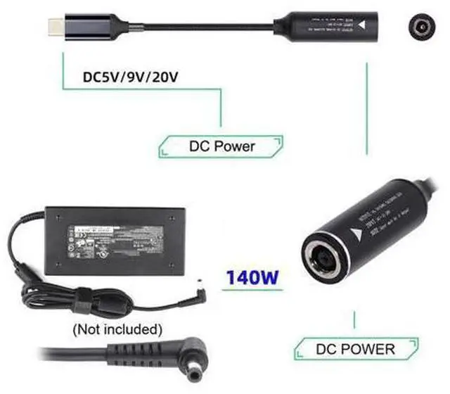 Alt view image 2 of 7 - Cable DC Jack 7.4x5.0mm Input to USB-C Type-C Power 140W Charge Cable for Laptop Phone PD9V 5V 20V