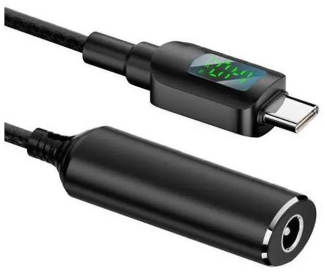 Main image of DC Jack 5.5x2.1mm Input to USB-C Type-C Power 140W Smart LED Display Charge Cable for Laptop Phone PD9V/5V/20V/7A