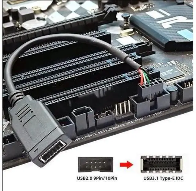 Alt view image 2 of 7 - USB 2.0 9Pin Male to USB 3.1 Type E Key-A Female Front Panel Socket to 9Pin Mainboard Header Extension Cable 0.49FT