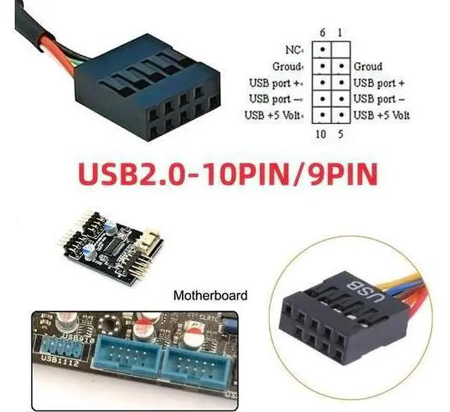 Alt view image 3 of 7 - USB 2.0 9Pin Male to USB 3.1 Type E Key-A Female Front Panel Socket to 9Pin Mainboard Header Extension Cable 0.49FT