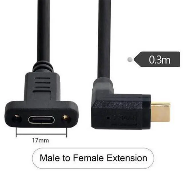 Alt view image 2 of 7 - 90 Degree Up & Down Angled USB-C USB 3.1 Type C Male to Female Extension Data Cable 30cm
