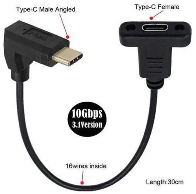 Alt view image 3 of 7 - 90 Degree Up & Down Angled USB-C USB 3.1 Type C Male to Female Extension Data Cable 30cm