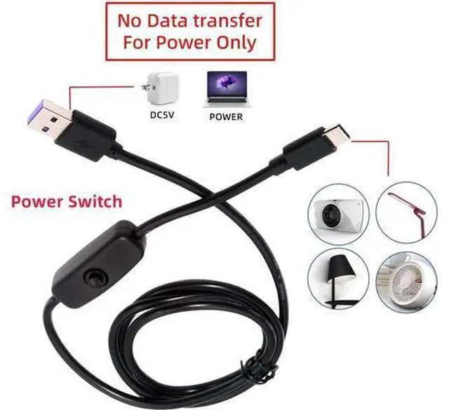Alt view image 4 of 7 - Type-C USB2.0 to Type-A Cable with On Off Power Switch Button USB-C for DC 5V Desk Lamp Fan Camera