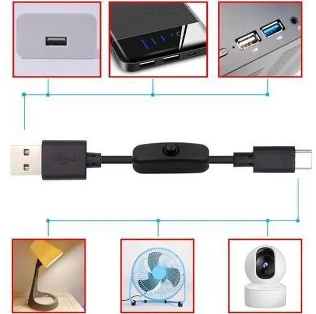 Alt view image 3 of 7 - Type-C USB2.0 to Type-A Cable with On Off Power Switch Button USB-C for DC 5V Desk Lamp Fan Camera