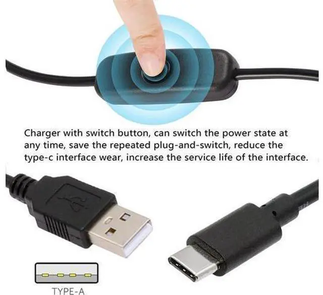 Alt view image 5 of 7 - Type-C USB2.0 to Type-A Cable with On Off Power Switch Button USB-C for DC 5V Desk Lamp Fan Camera