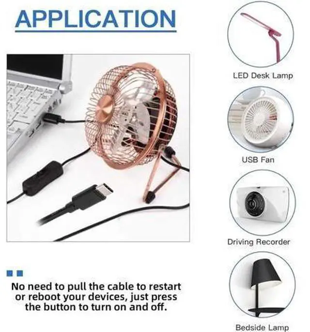 Alt view image 7 of 7 - Type-C USB2.0 to Type-A Cable with On Off Power Switch Button USB-C for DC 5V Desk Lamp Fan Camera
