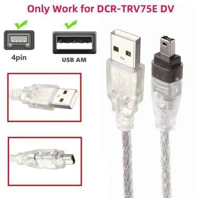 Alt view image 2 of 7 - USB Male to Firewire IEEE 1394 4Pin Male iLink Adapter Cord Cable for DCR-TRV75E DV 1m USB Firewire Cable