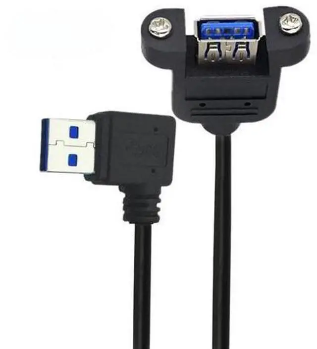 Main image of 12 Inch Short USB Extension Cable, USB 3.0 Male to Female 90 Degree Right Angled Panel Mount Type Cable with Screws