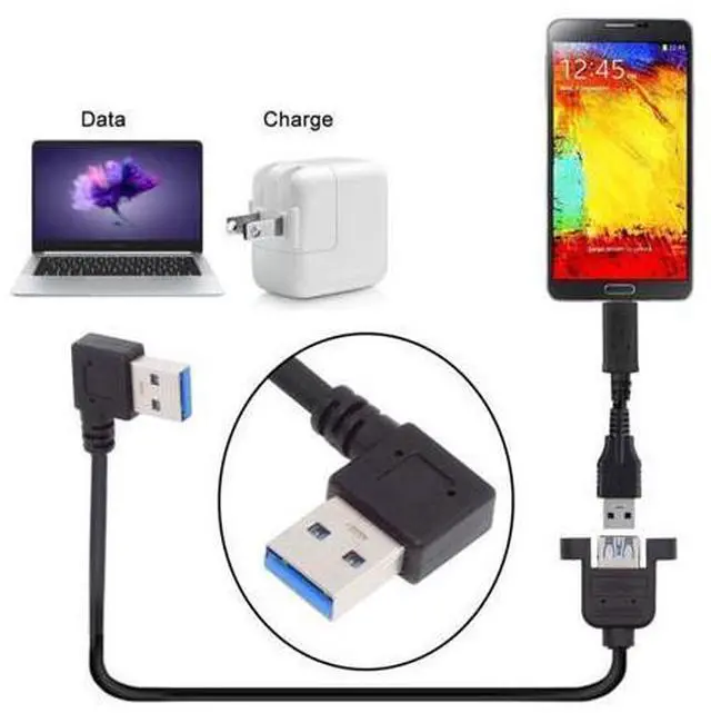 Alt view image 4 of 7 - 12 Inch Short USB Extension Cable, USB 3.0 Male to Female 90 Degree Right Angled Panel Mount Type Cable with Screws